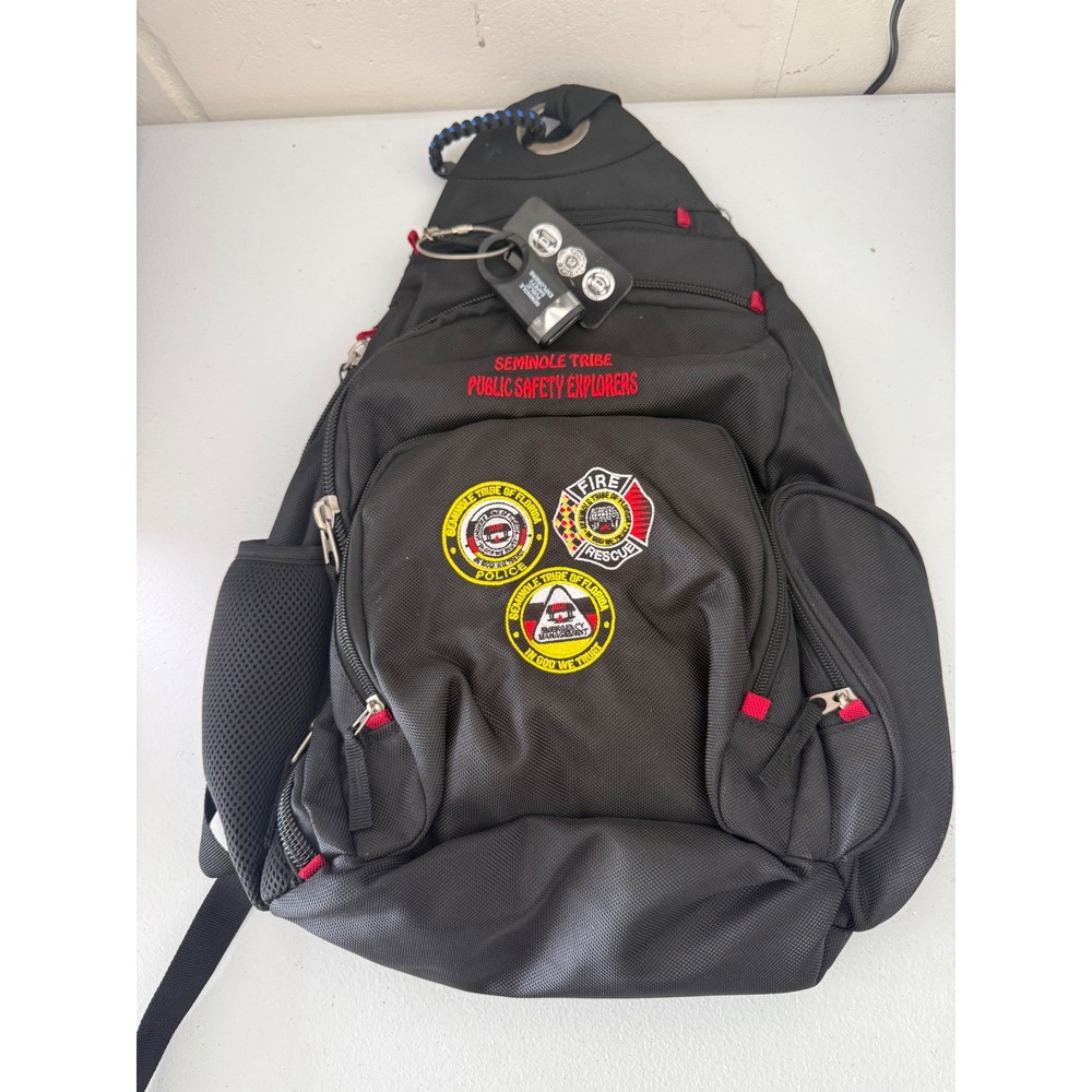 Seminole Tribe Public Safety Explorers Sling Backpack Black Fire Police Pouch